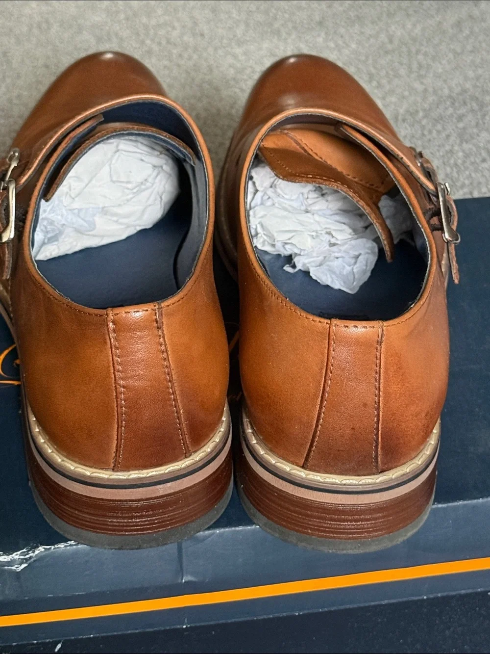 La Milano Men’s Leather Shoes. Double Monk Strap Cognac Brown. Size 8.5